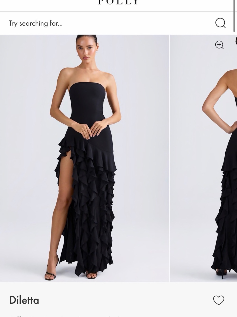 Oh Polly Diletta Strapless Black Ruffle High-Slit Gown